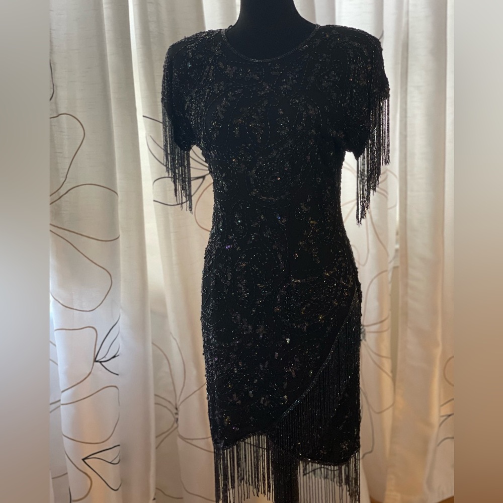 Vintage Cocktail Dress Silk Sequin Beaded - Picture 3 of 15